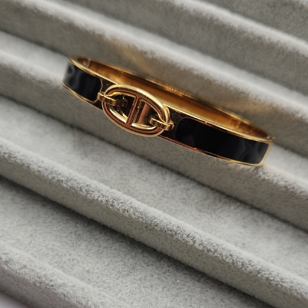 18k Gold Plated Stainless Steel Bangle, Black